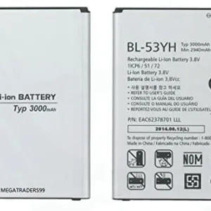 باتری موبایل مدل BL-53YH ظرفیت 3000 میلی آمپر ساعت مناسب برای گوشی موبایل ال جی G3 میباشد برای سفارش با شماره 09126439322 تماس بگیرید