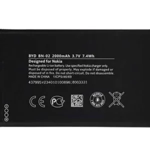 باتری گوشی مدل BYD BN-02 ظرفیت 2000 میلی آمپرساعت مناسب برای گوشی NOKIA X L میباشد برای سفارش با شماره 09126439322 تماس بکیرید
